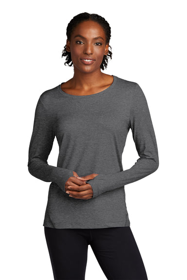 Sport-Tek LST710 Womens Exchange 1.5 Long Sleeve Crewneck T-Shirt Heather Graphite Grey Model Front