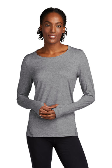 Sport-Tek LST710 Womens Exchange 1.5 Long Sleeve Crewneck T-Shirt Heather Grey Model Front