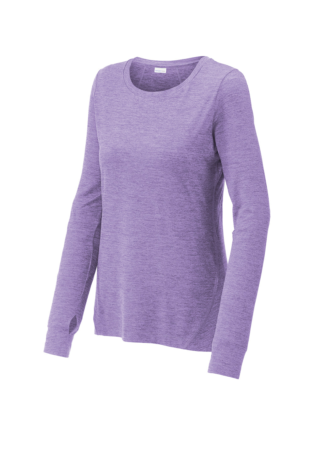 Sport-Tek LST710 Womens Exchange 1.5 Long Sleeve Crewneck T-Shirt Heather Hyacinth Purple Flat Front