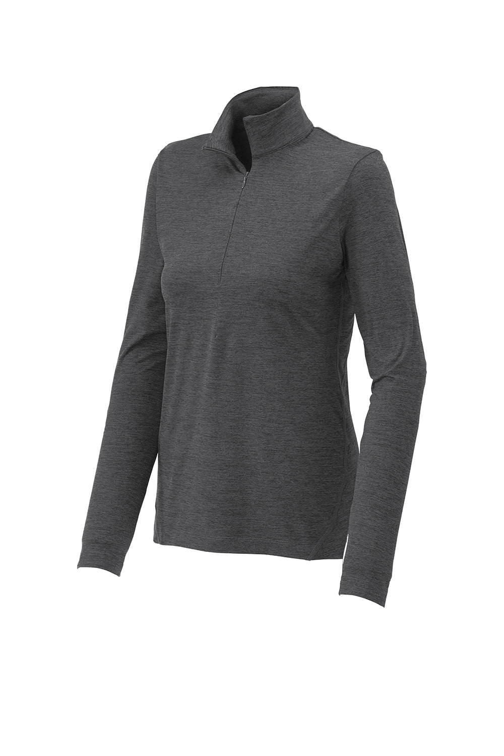 Sport-Tek LST711 Womens Exchange 1.5 Long Sleeve 1/4 Zip T-Shirt Heather Graphite Grey Flat Front