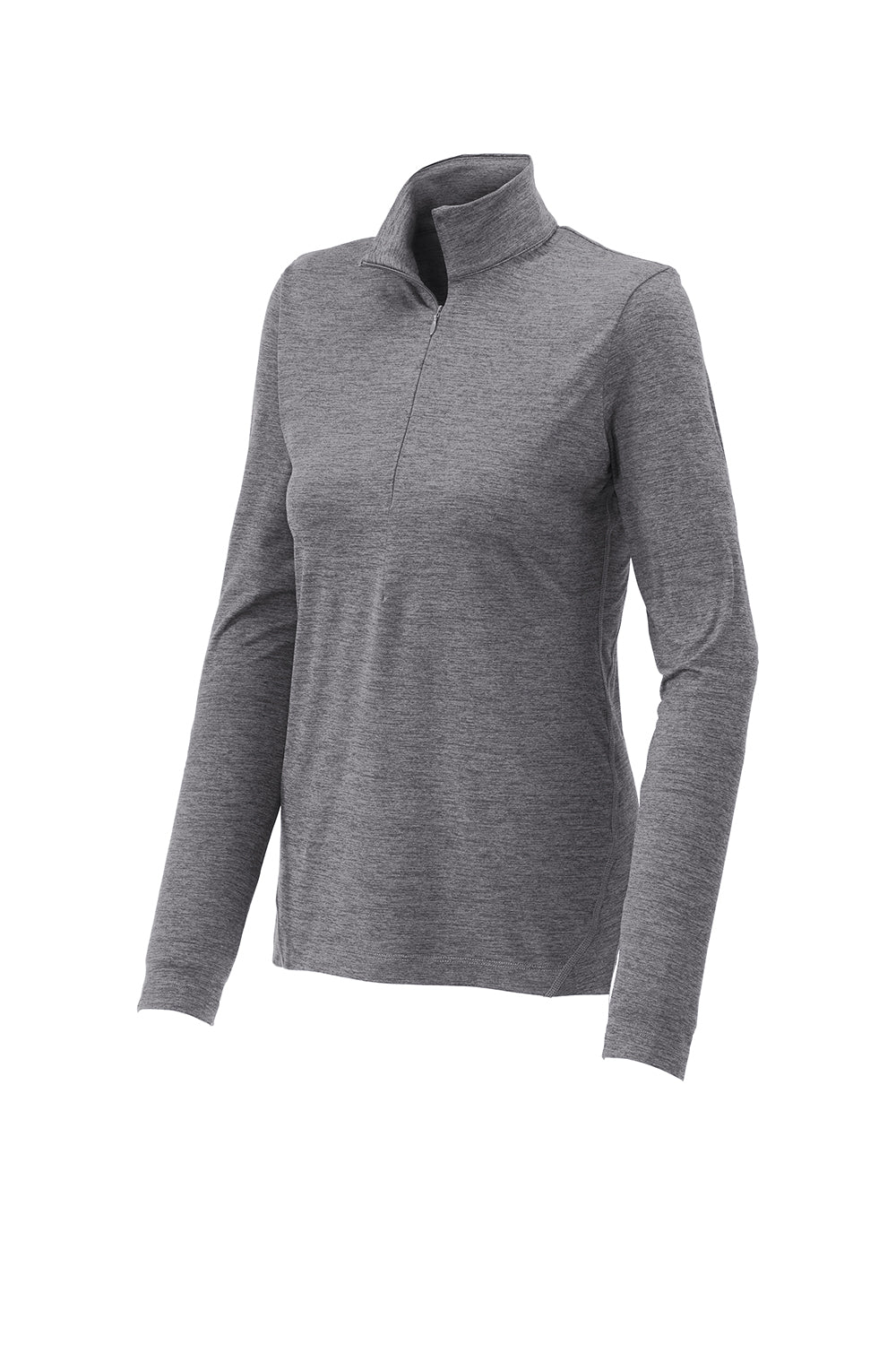 Sport-Tek LST711 Womens Exchange 1.5 Long Sleeve 1/4 Zip T-Shirt Heather Grey Flat Front