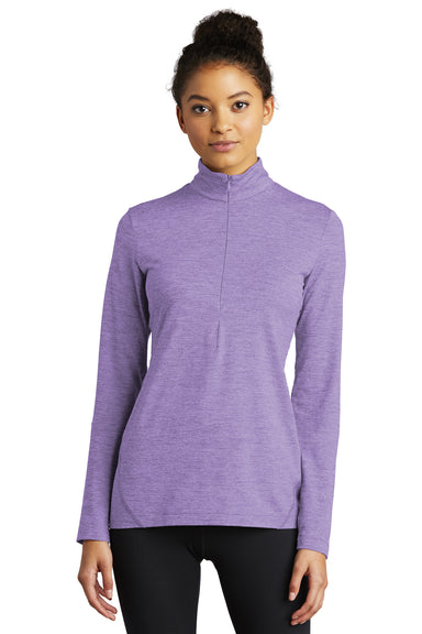 Sport-Tek LST711 Womens Exchange 1.5 Long Sleeve 1/4 Zip T-Shirt Heather Hyacinth Purple Model Front