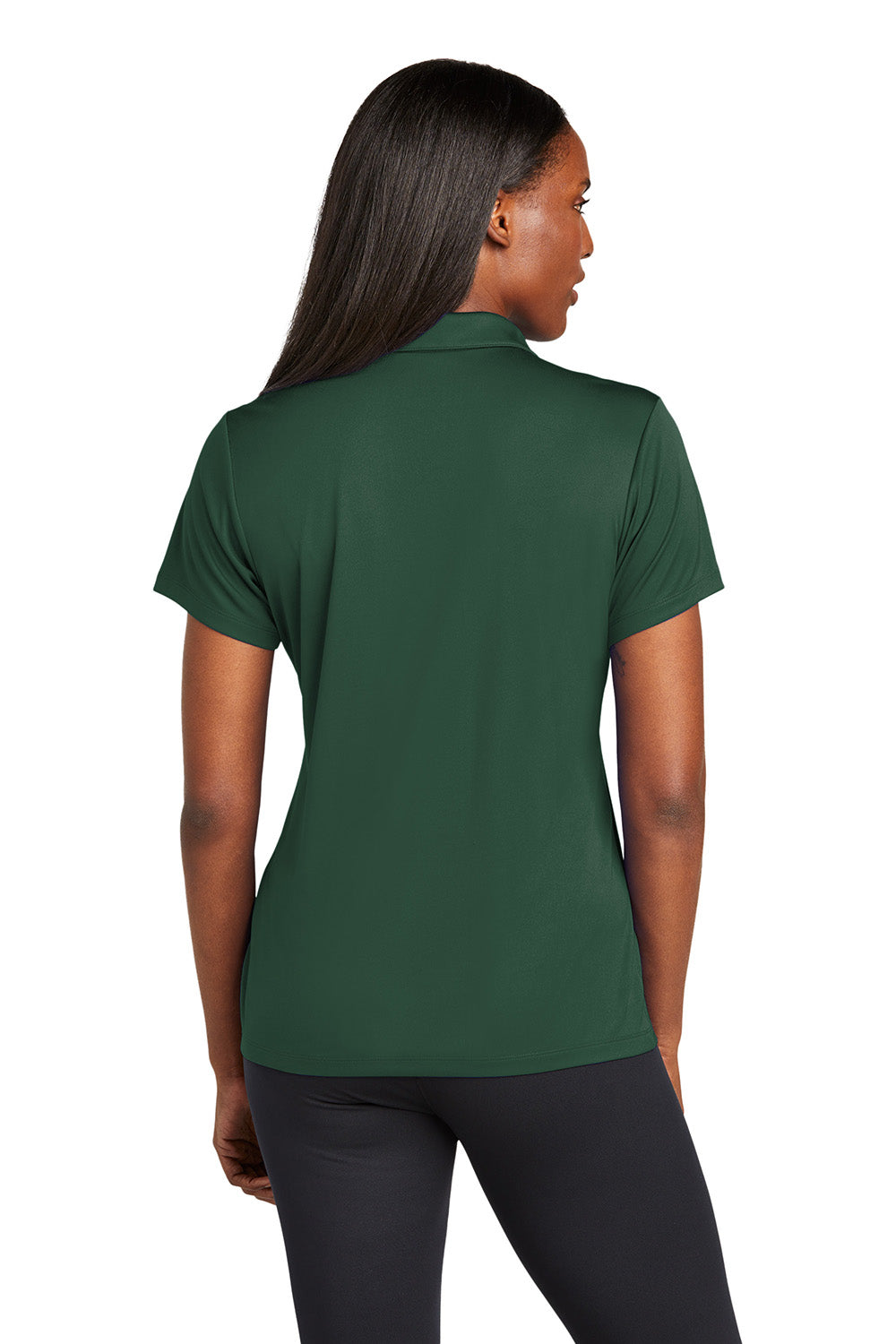 Sport-Tek LST725 Womens PosiCharge Re-Compete Short Sleeve Polo Shirt Forest Green Model Back