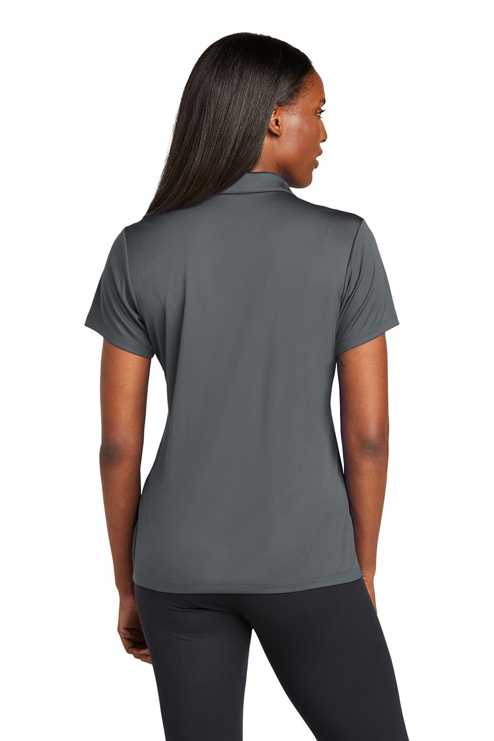 Sport-Tek LST725 Womens PosiCharge Re-Compete Short Sleeve Polo Shirt Iron Grey Model Back