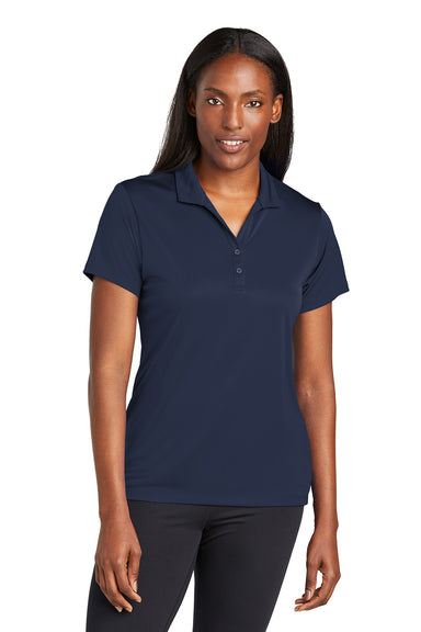 Sport-Tek LST725 Womens PosiCharge Re-Compete Short Sleeve Polo Shirt True Navy Blue Model Front