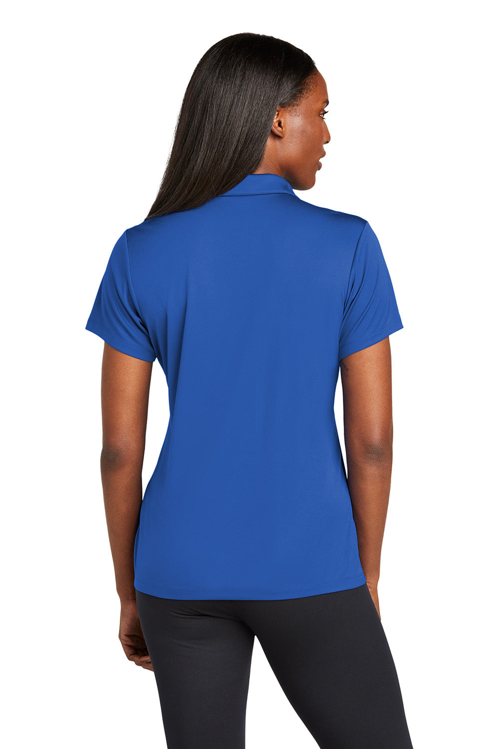 Sport-Tek LST725 Womens PosiCharge Re-Compete Short Sleeve Polo Shirt True Royal Blue Model Back