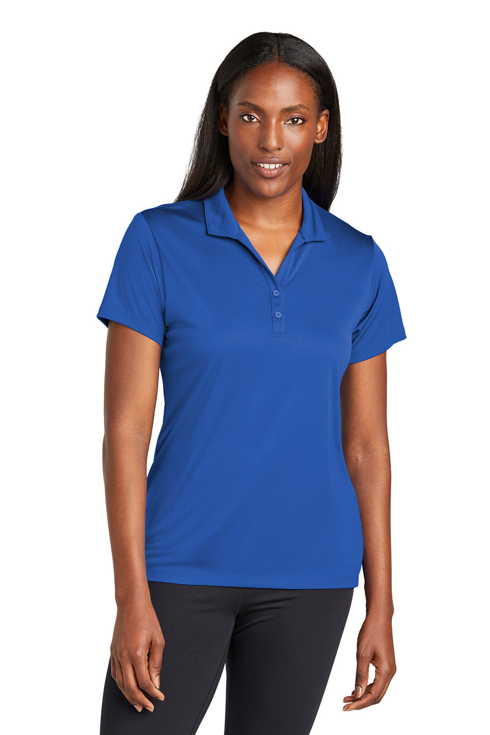 Sport-Tek LST725 Womens PosiCharge Re-Compete Short Sleeve Polo Shirt True Royal Blue Model Front