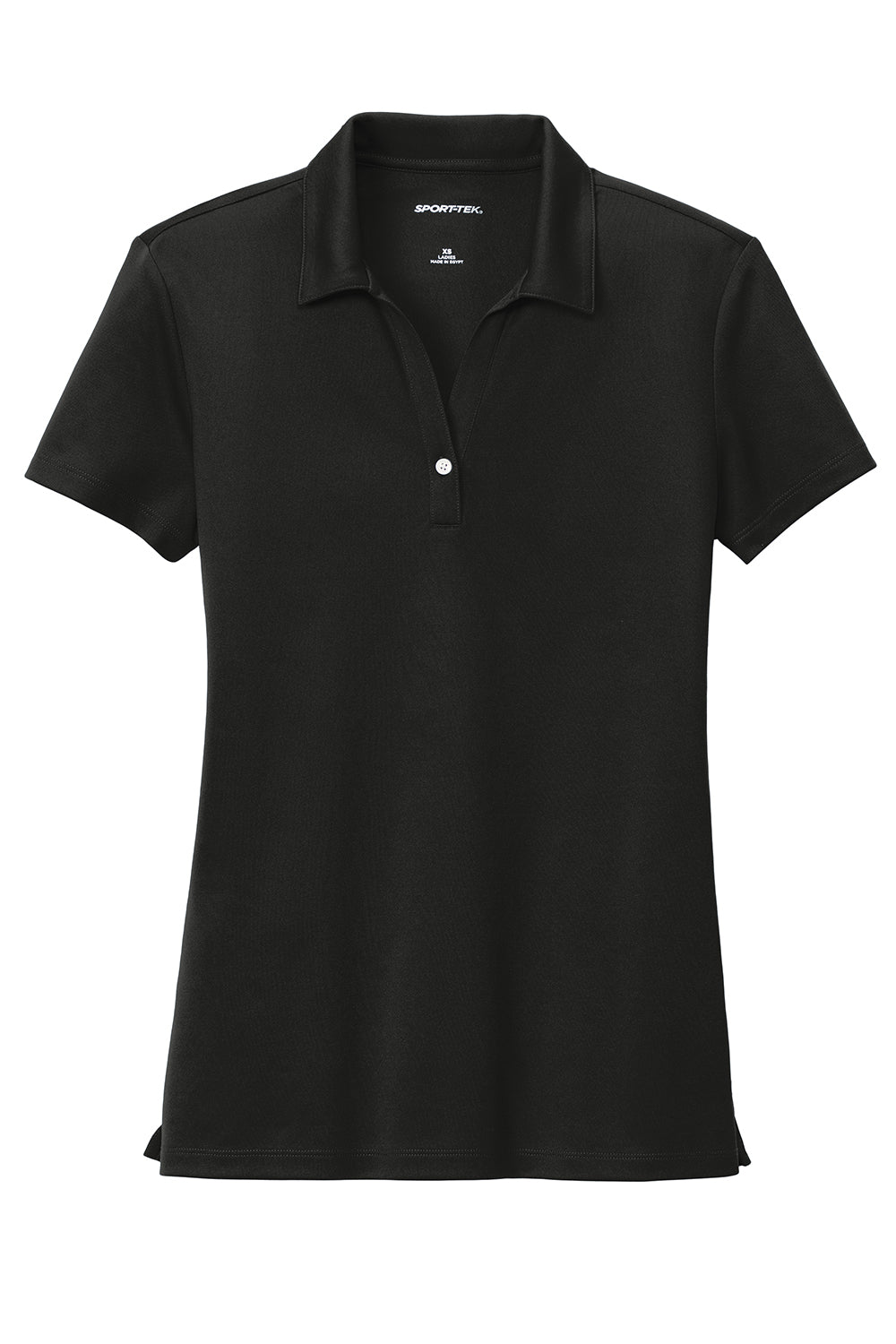 Sport-Tek LST740 Womens Moisture Wicking Micropique Short Sleeve Polo Shirt Black Flat Front