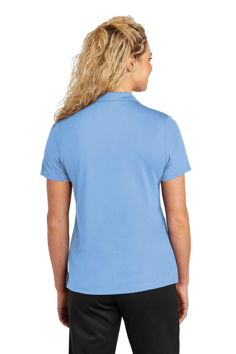 Sport-Tek LST740 Womens Moisture Wicking Micropique Short Sleeve Polo Shirt Carolina Blue Model Back