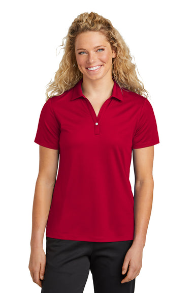 Sport-Tek LST740 Womens Moisture Wicking Micropique Short Sleeve Polo Shirt Deep Red Model Front