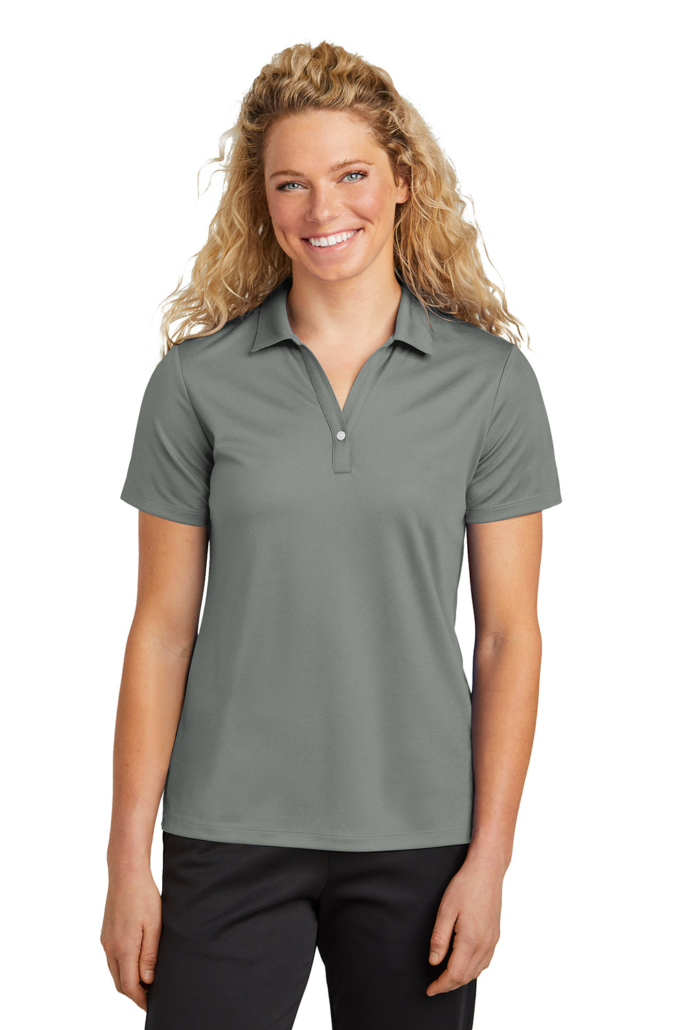 Sport-Tek LST740 Womens Moisture Wicking Micropique Short Sleeve Polo Shirt Concrete Grey Model Front