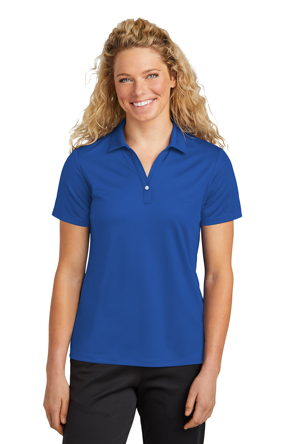 Sport-Tek LST740 Womens Moisture Wicking Micropique Short Sleeve Polo Shirt True Royal Blue Model Front