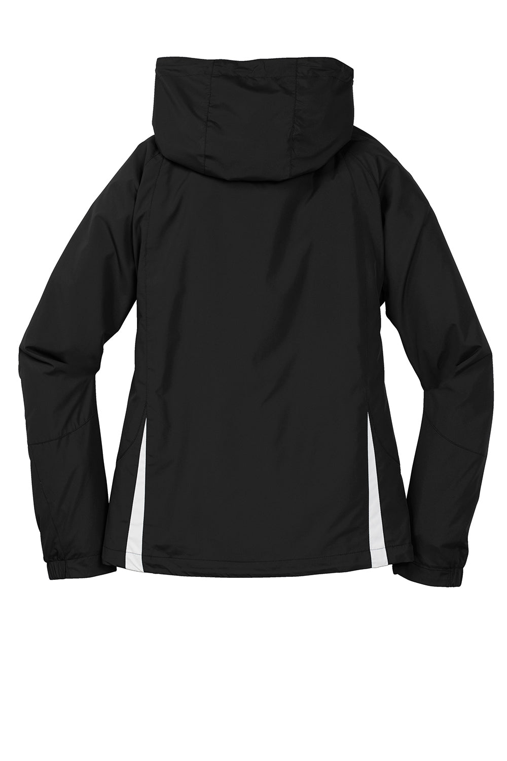 Sport-Tek LST76 Womens Water Resistant Full Zip Hooded Jacket Black/White Flat Back