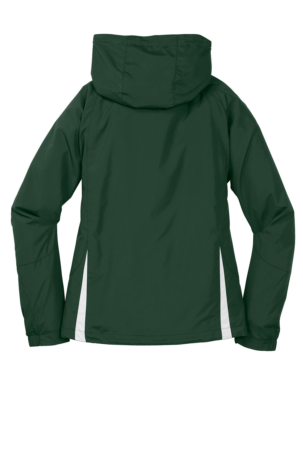 Sport-Tek LST76 Womens Water Resistant Full Zip Hooded Jacket Forest Green/White Flat Back