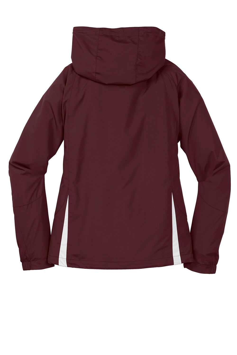 Sport-Tek LST76 Womens Water Resistant Full Zip Hooded Jacket Maroon/White Flat Back