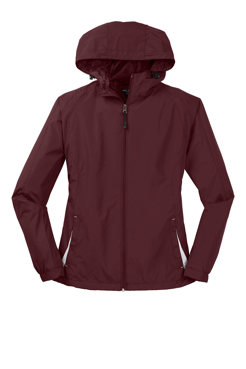 Sport-Tek LST76 Womens Water Resistant Full Zip Hooded Jacket Maroon/White Flat Front