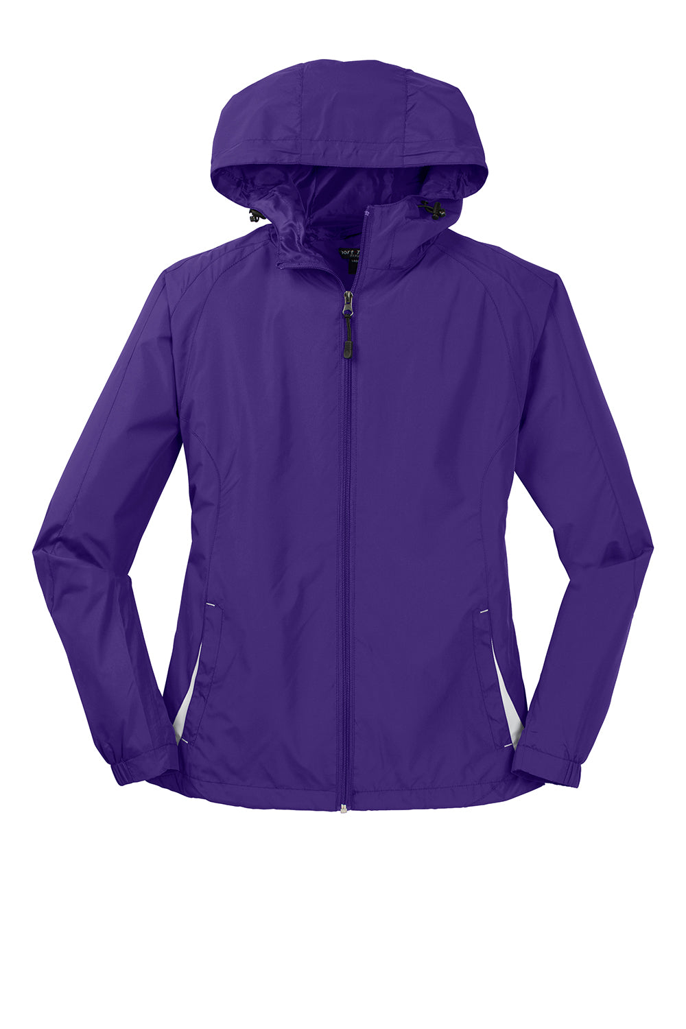 Sport-Tek LST76 Womens Water Resistant Full Zip Hooded Jacket Purple/White Flat Front