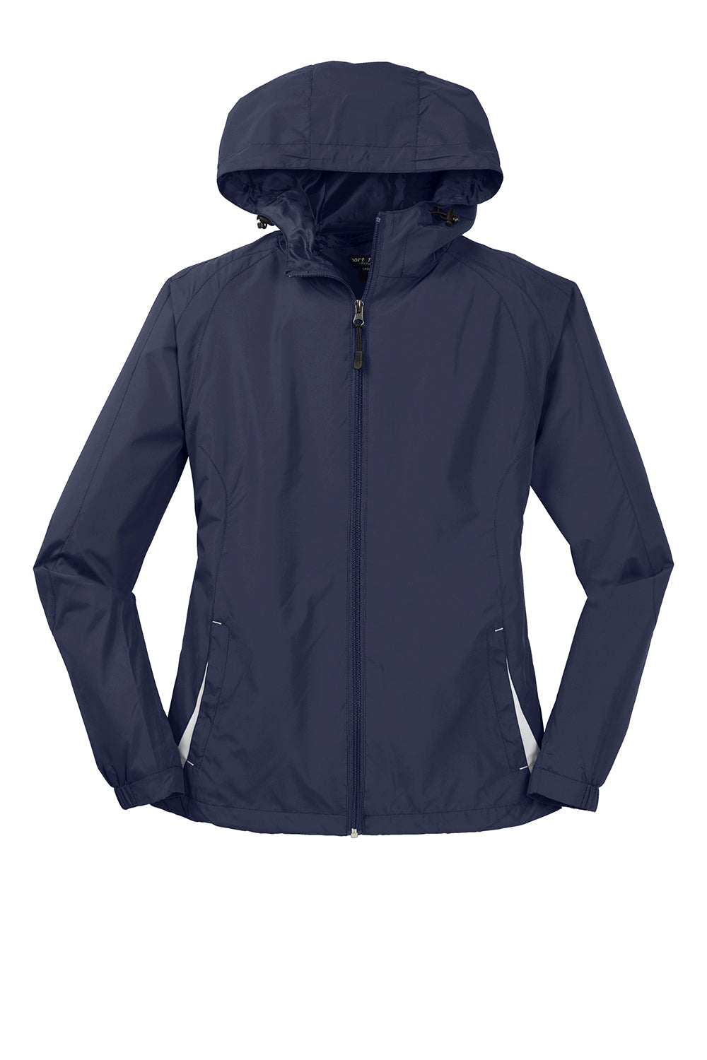 Sport-Tek LST76 Womens Water Resistant Full Zip Hooded Jacket True Navy Blue/White Flat Front