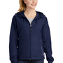 Sport-Tek Womens Water Resistant Full Zip Hooded Jacket - True Navy Blue/White