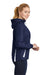 Sport-Tek LST76 Womens Water Resistant Full Zip Hooded Jacket True Navy Blue/White Model Side