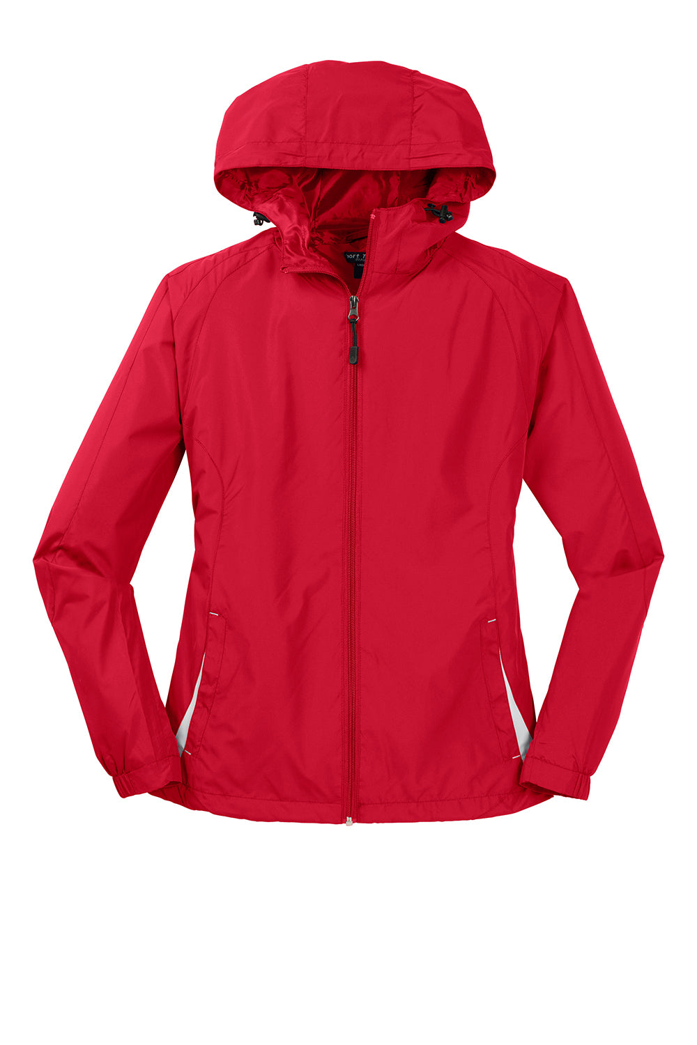 Sport-Tek LST76 Womens Water Resistant Full Zip Hooded Jacket True Red/White Flat Front