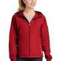 Sport-Tek Womens Water Resistant Full Zip Hooded Jacket - True Red/White