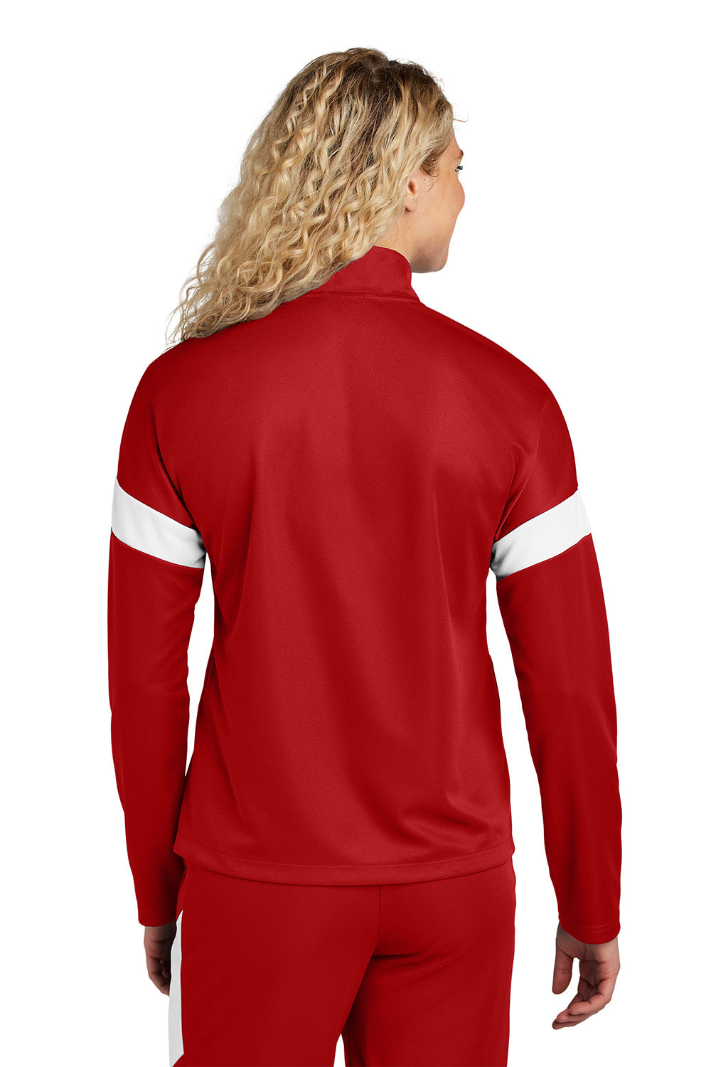 Sport-Tek LST800 Womens Travel Full Zip Jacket Deep Red/White Model Back