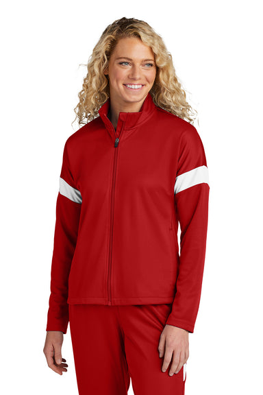 Sport-Tek LST800 Womens Travel Full Zip Jacket Deep Red/White Model Front