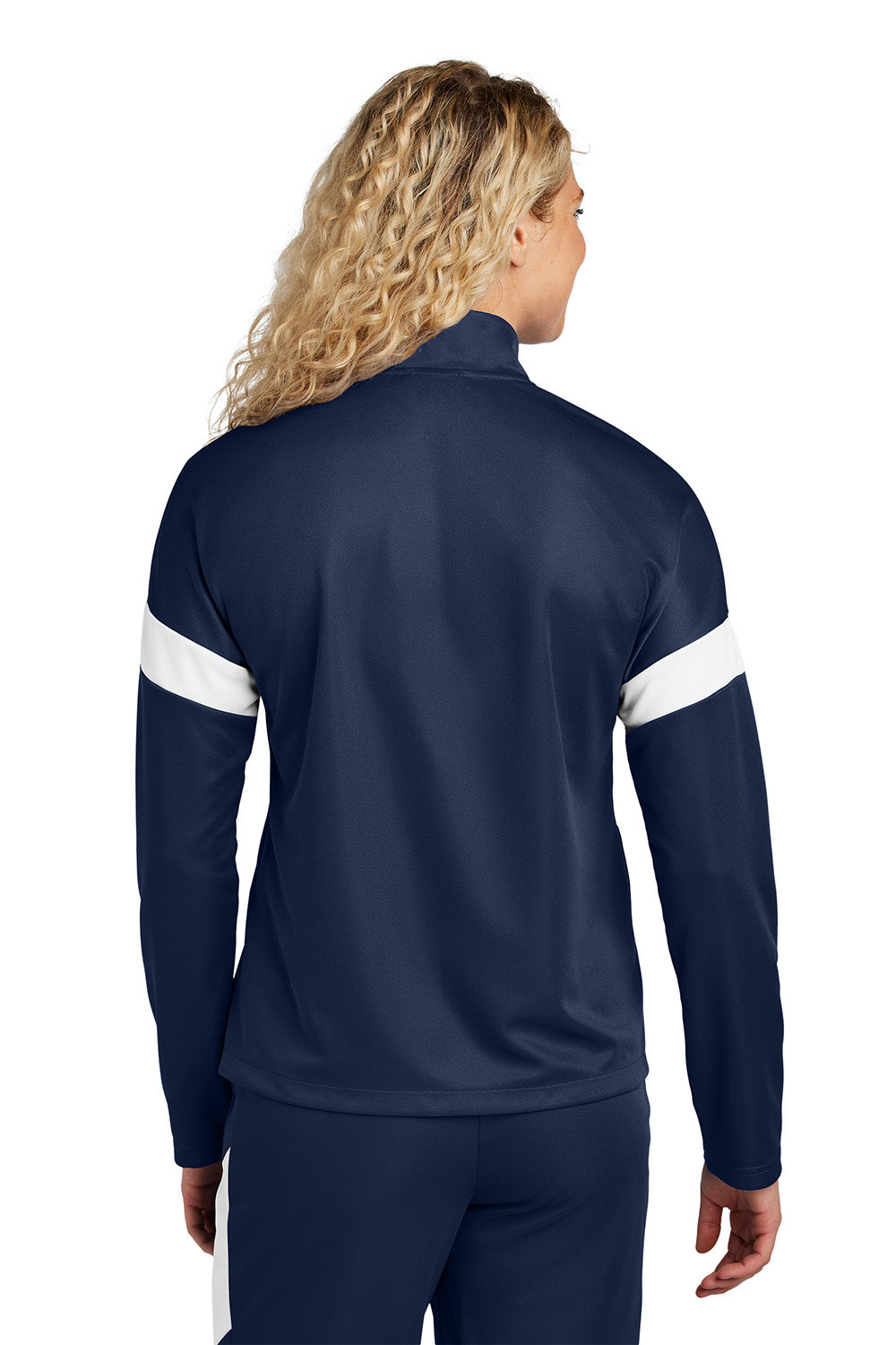 Sport-Tek LST800 Womens Travel Full Zip Jacket True Navy Blue/White Model Back