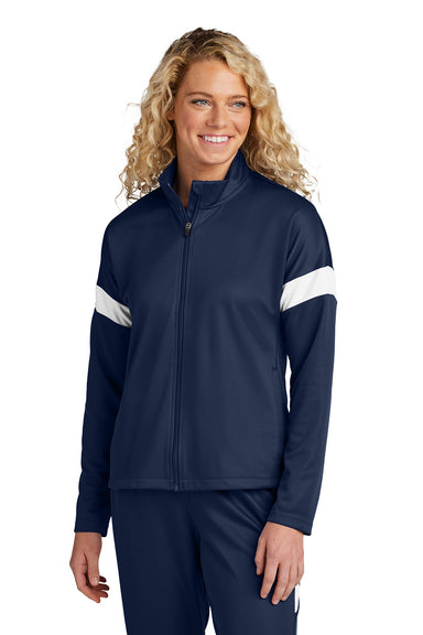 Sport-Tek LST800 Womens Travel Full Zip Jacket True Navy Blue/White Model Front