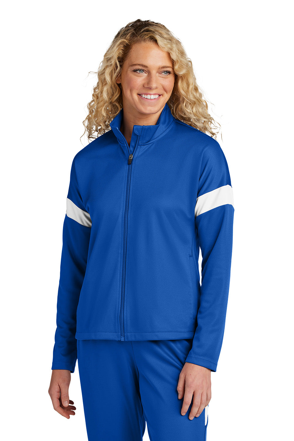 Sport-Tek LST800 Womens Travel Full Zip Jacket True Royal Blue/White Model Front