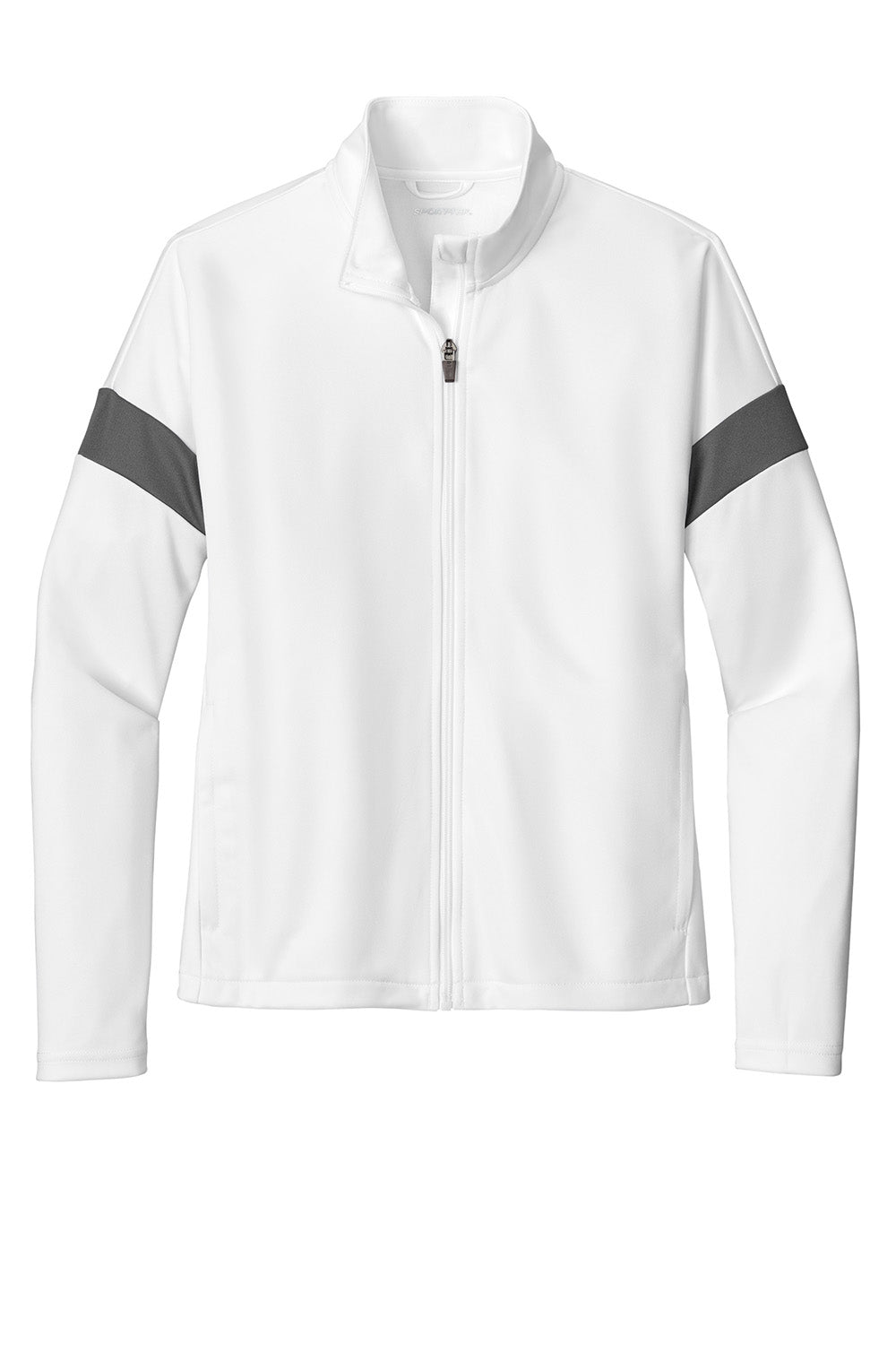 Sport-Tek LST800 Womens Travel Full Zip Jacket White/Iron Grey Flat Front