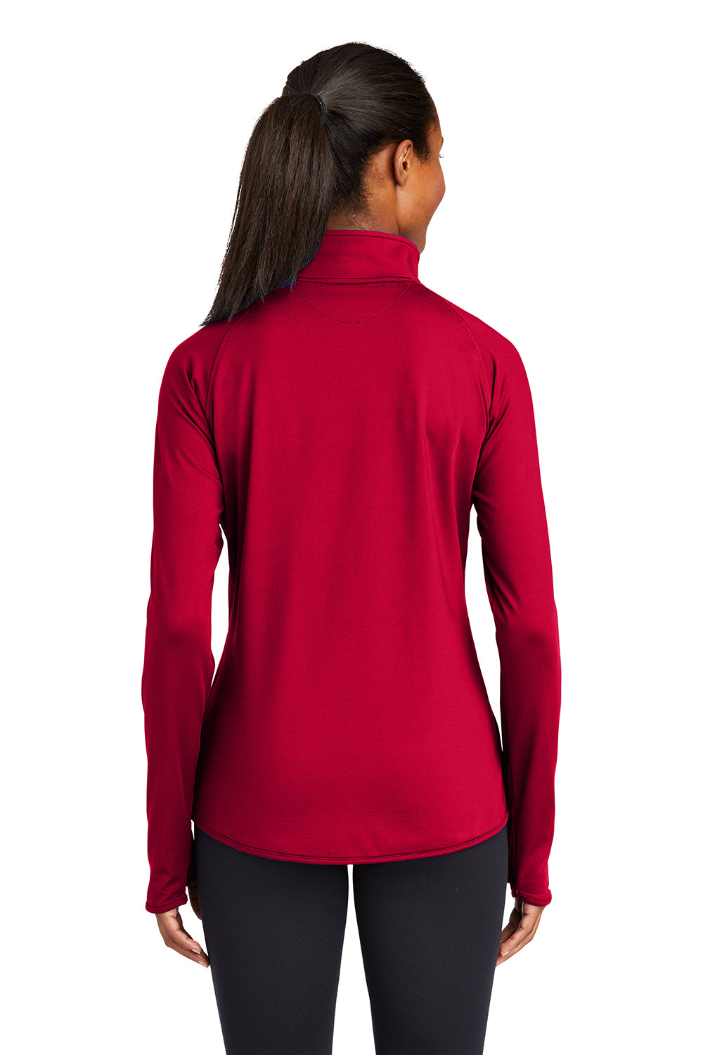 Sport-Tek LST850 Womens Sport-Wick Moisture Wicking 1/4 Zip Sweatshirt Deep Red Model Back