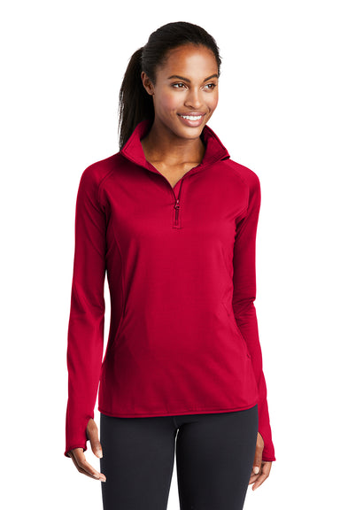 Sport-Tek LST850 Womens Sport-Wick Moisture Wicking 1/4 Zip Sweatshirt Deep Red Model Front