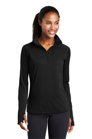 Sport-Tek LST850 Womens Sport-Wick Moisture Wicking 1/4 Zip Sweatshirt Black Model Front