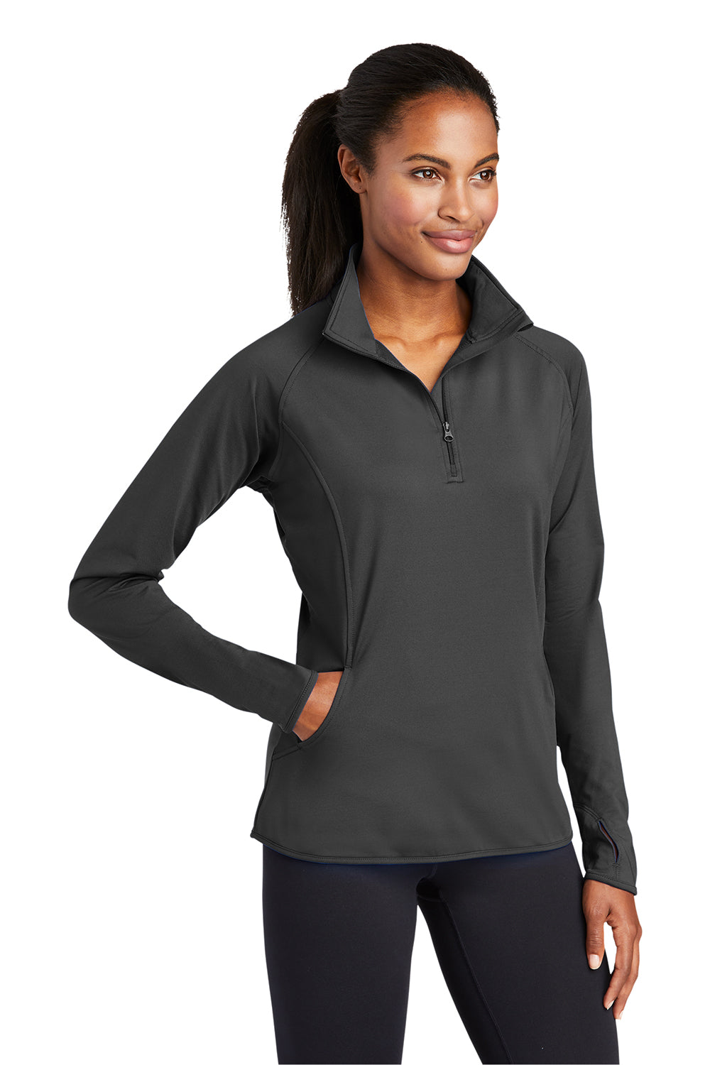 Sport-Tek LST850 Womens Sport-Wick Moisture Wicking 1/4 Zip Sweatshirt Charcoal Grey Model 3q