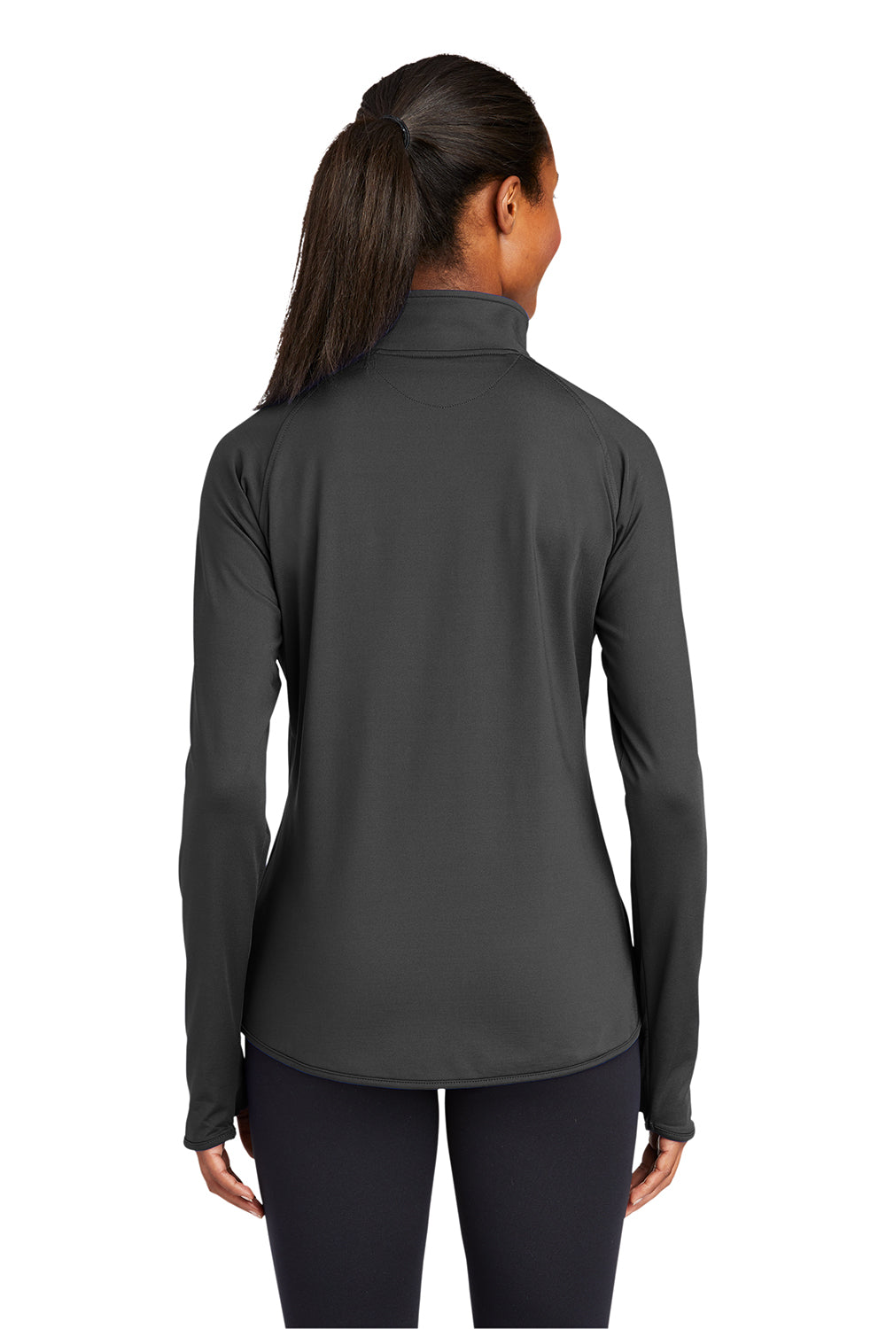 Sport-Tek LST850 Womens Sport-Wick Moisture Wicking 1/4 Zip Sweatshirt Charcoal Grey Model Back