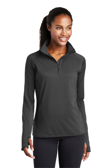 Sport-Tek LST850 Womens Sport-Wick Moisture Wicking 1/4 Zip Sweatshirt Charcoal Grey Model Front