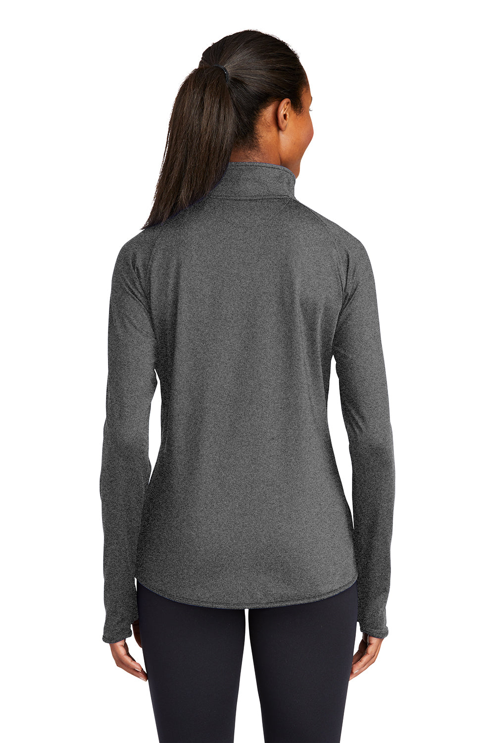 Sport-Tek LST850 Womens Sport-Wick Moisture Wicking 1/4 Zip Sweatshirt Heather Charcoal Grey Model Back