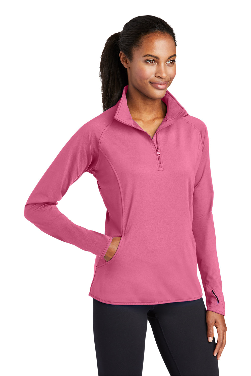 Sport-Tek LST850 Womens Sport-Wick Moisture Wicking 1/4 Zip Sweatshirt Dusty Rose Pink Model 3q