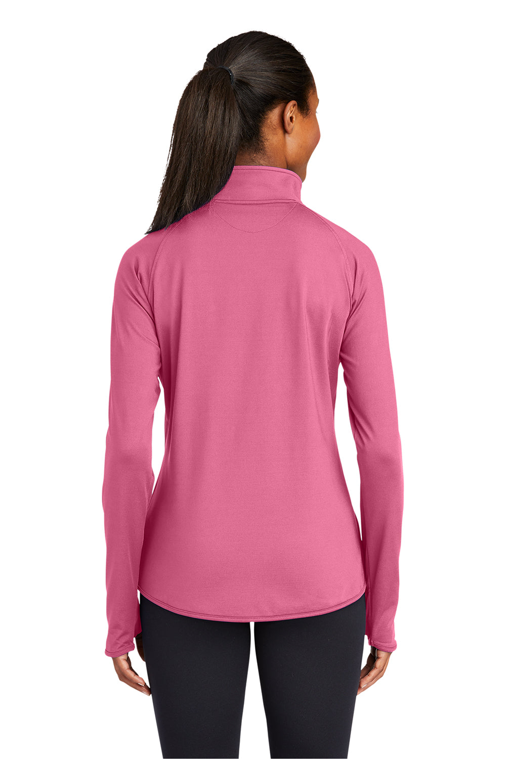 Sport-Tek LST850 Womens Sport-Wick Moisture Wicking 1/4 Zip Sweatshirt Dusty Rose Pink Model Back