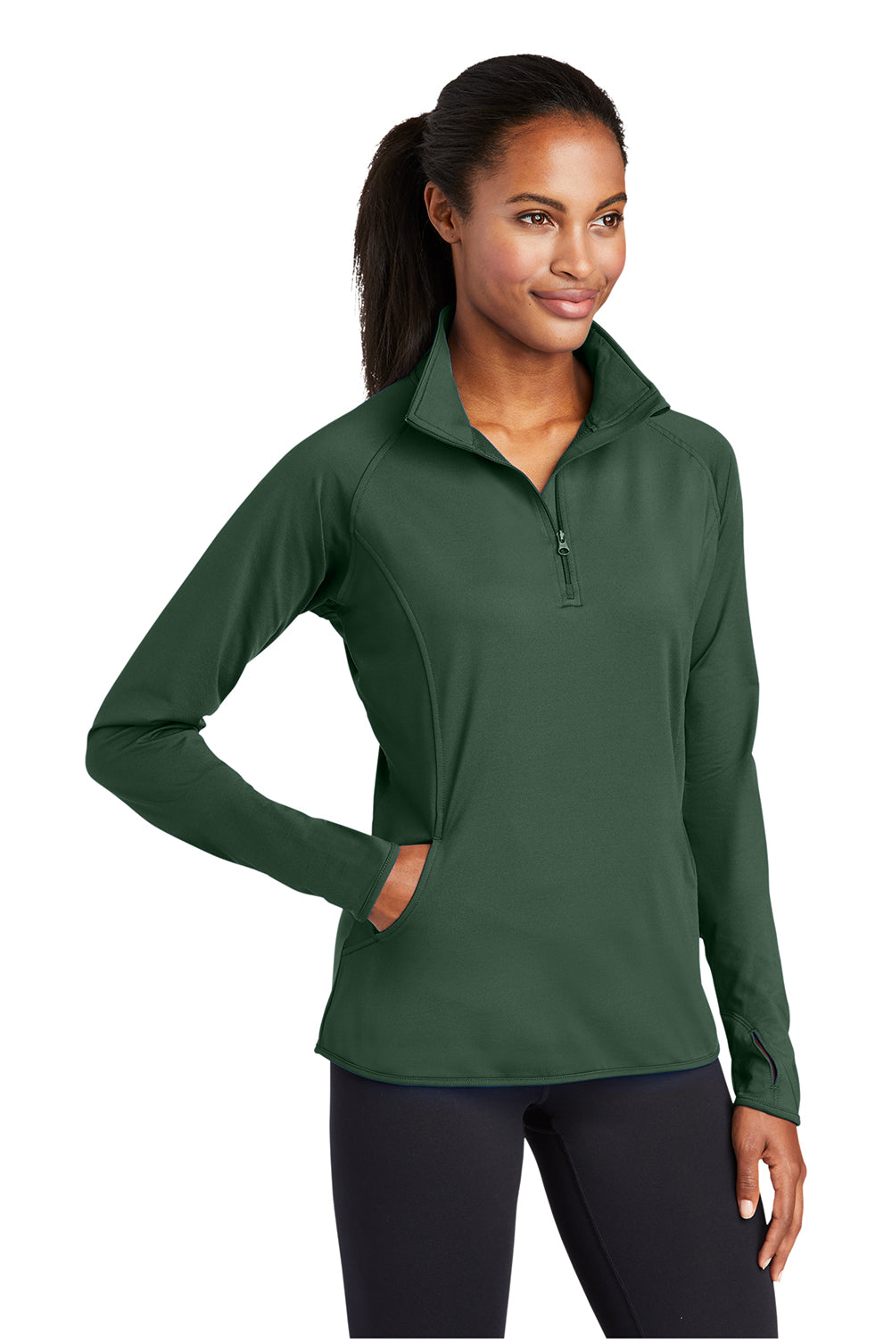 Sport-Tek LST850 Womens Sport-Wick Moisture Wicking 1/4 Zip Sweatshirt Forest Green Model 3q