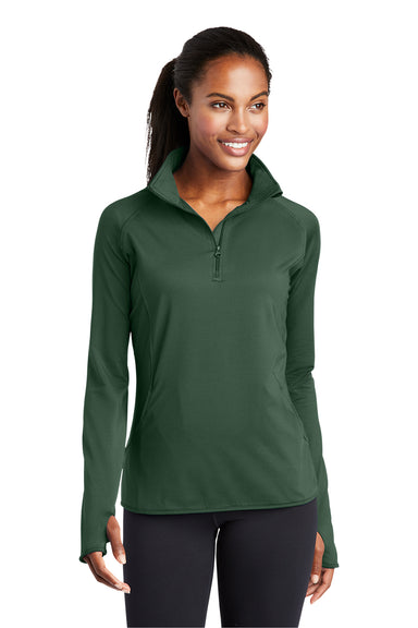 Sport-Tek LST850 Womens Sport-Wick Moisture Wicking 1/4 Zip Sweatshirt Forest Green Model Front