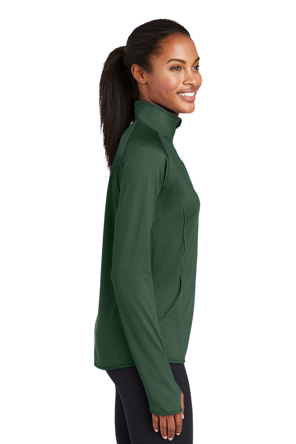 Sport-Tek LST850 Womens Sport-Wick Moisture Wicking 1/4 Zip Sweatshirt Forest Green Model Side