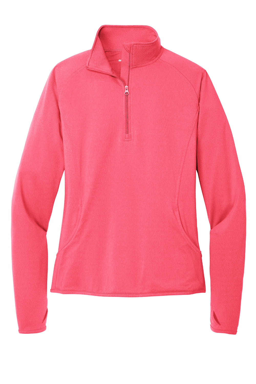 Sport-Tek LST850 Womens Sport-Wick Moisture Wicking 1/4 Zip Sweatshirt Hot Coral Pink Flat Front