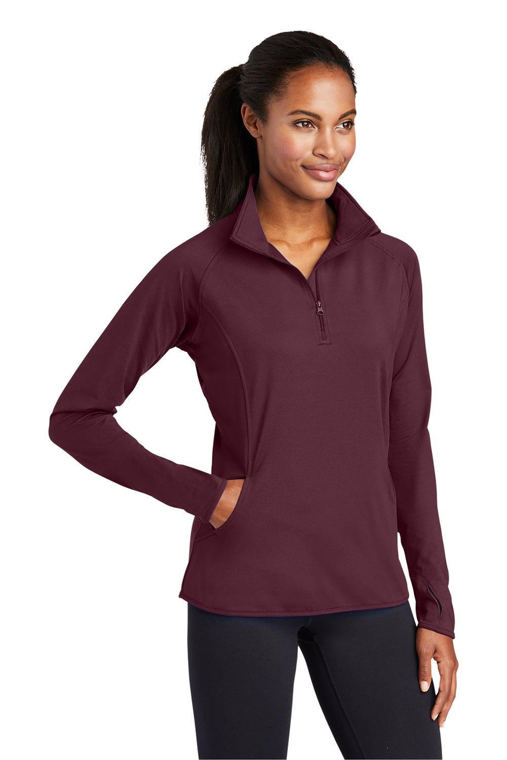 Sport-Tek LST850 Womens Sport-Wick Moisture Wicking 1/4 Zip Sweatshirt Maroon Model 3q