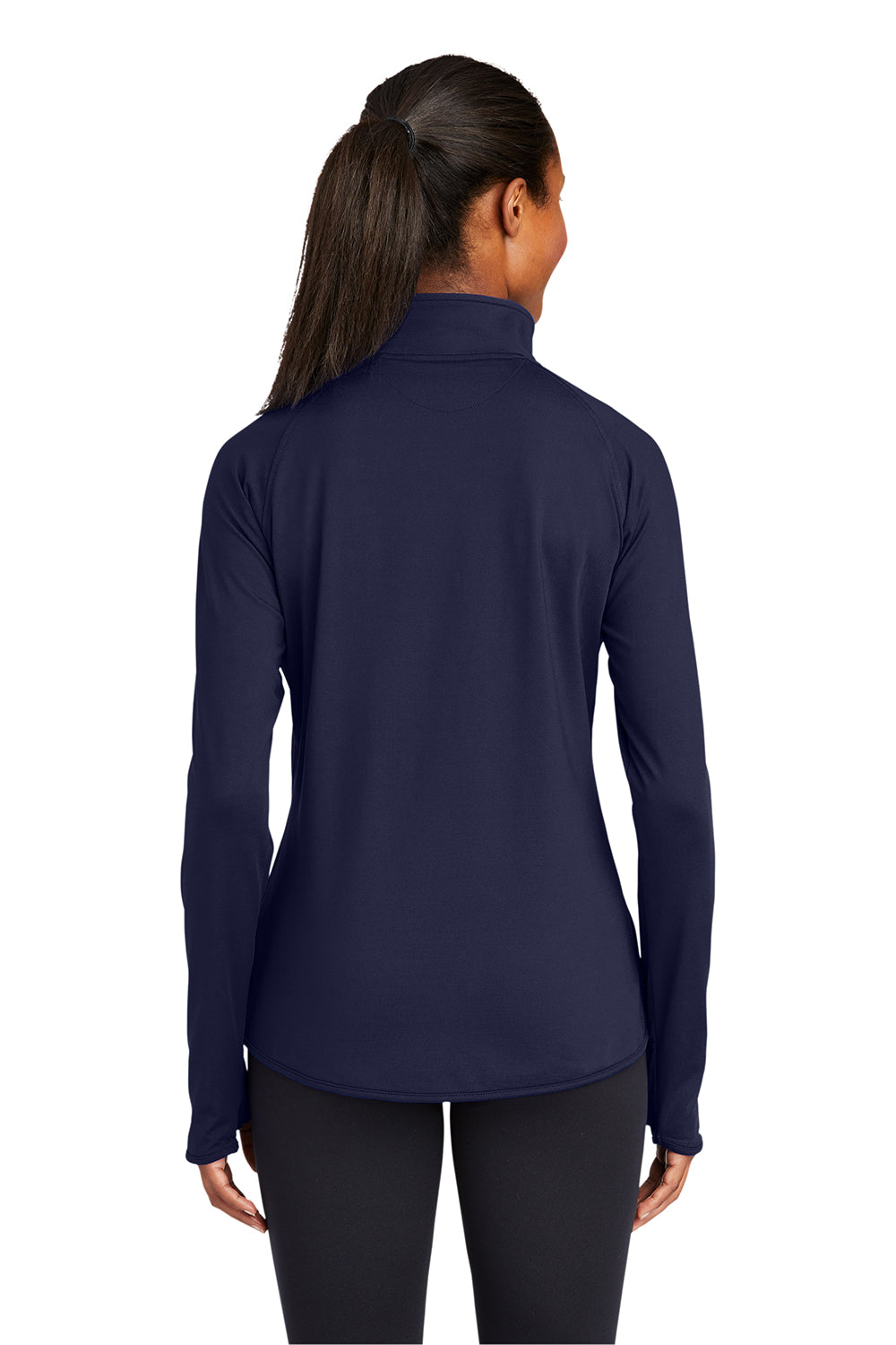 Sport-Tek LST850 Womens Sport-Wick Moisture Wicking 1/4 Zip Sweatshirt True Navy Blue Model Back