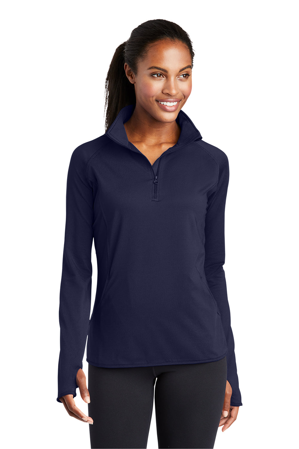 Sport-Tek LST850 Womens Sport-Wick Moisture Wicking 1/4 Zip Sweatshirt True Navy Blue Model Front