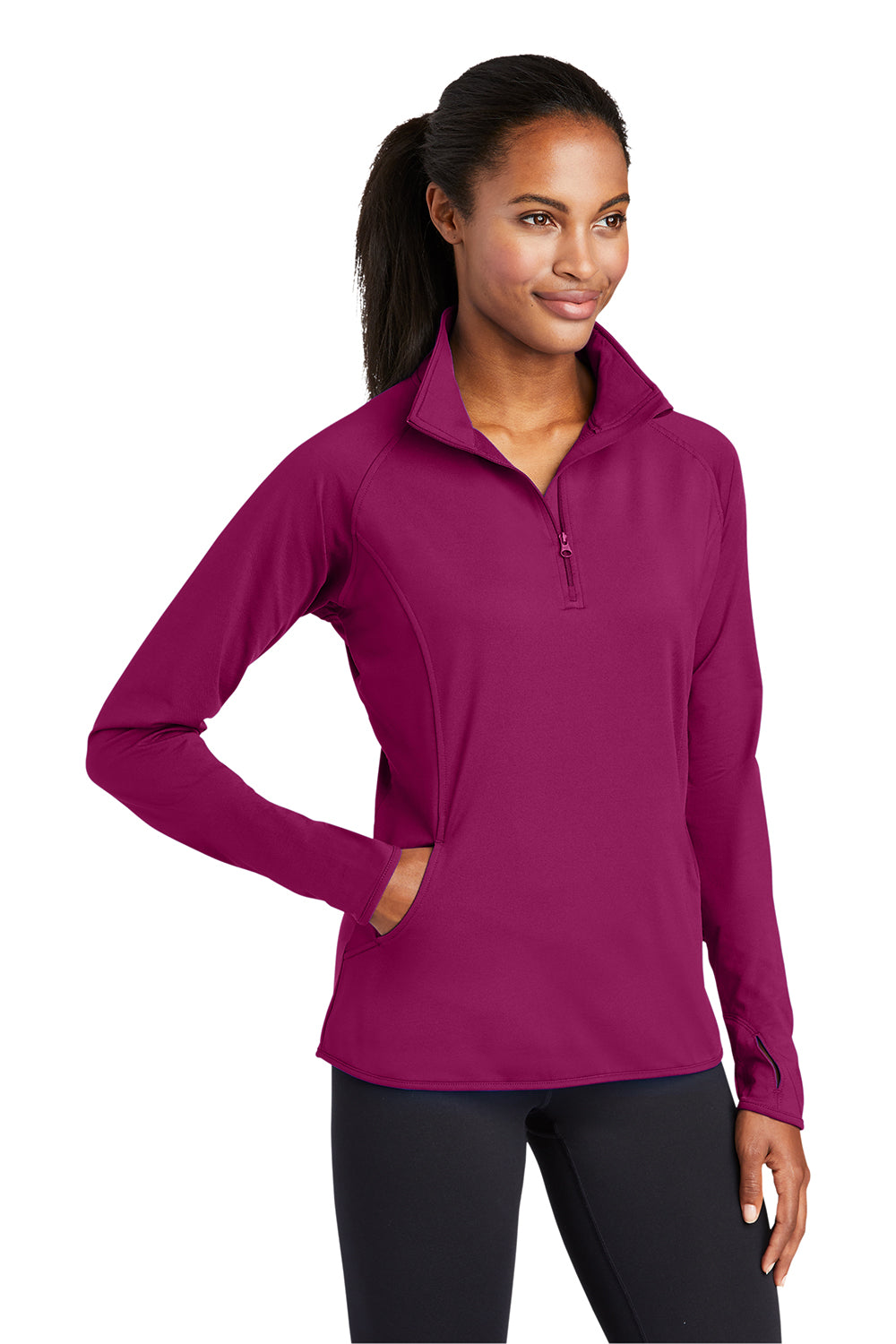 Sport-Tek LST850 Womens Sport-Wick Moisture Wicking 1/4 Zip Sweatshirt Pink Rush Model 3q