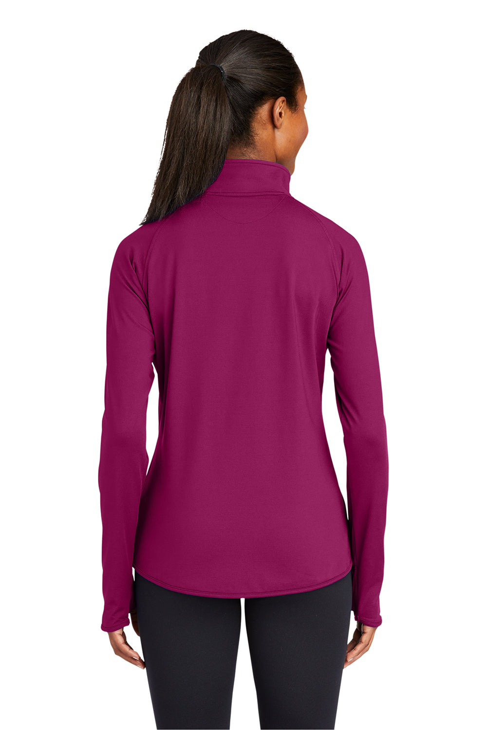 Sport-Tek LST850 Womens Sport-Wick Moisture Wicking 1/4 Zip Sweatshirt Pink Rush Model Back